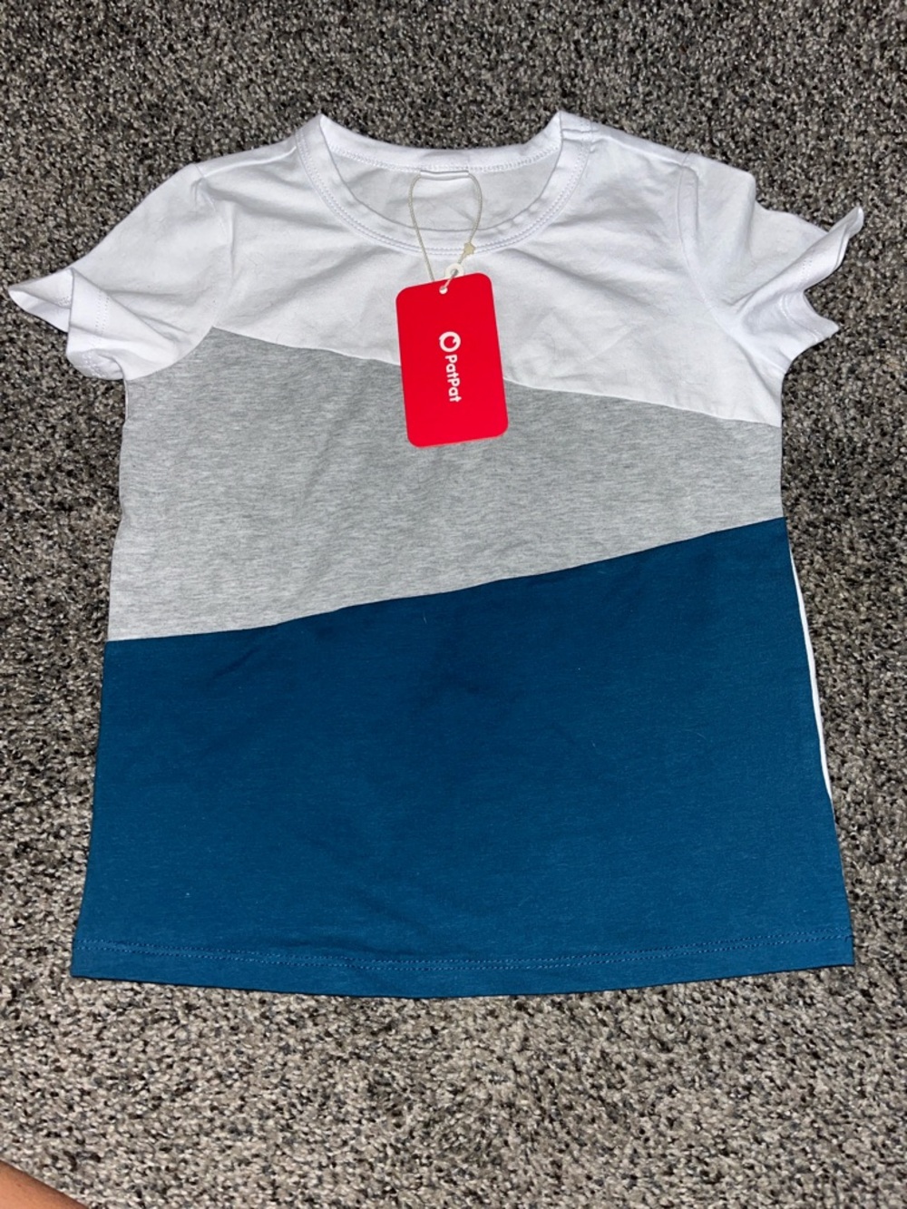 PatPat Short Sleeve Colorblock Tee in White, Gray & Teal Blue